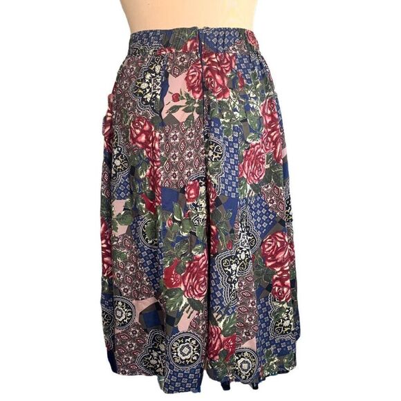 Vintage 80s Midi Skirt Patchwork Navy Blue Burgundy Floral OOAK Custom Metallic - Picture 10 of 11